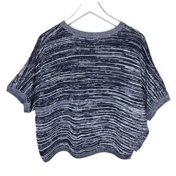 Aritzia Babaton Navy Blue & White Knit Boxy Short Sleeve Cropped Top, Sz S - Picture 3 of 8